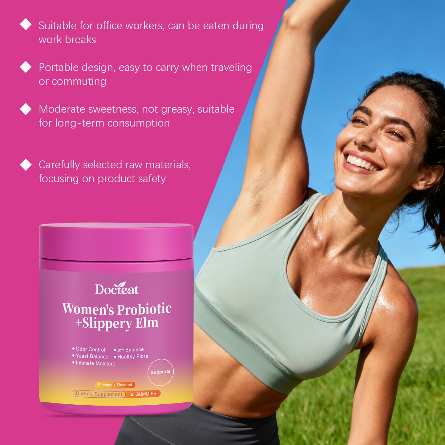 Docteat Women's Probiotic Gummies: Daily care to enhance feminine balance and revitalize feminine charm.